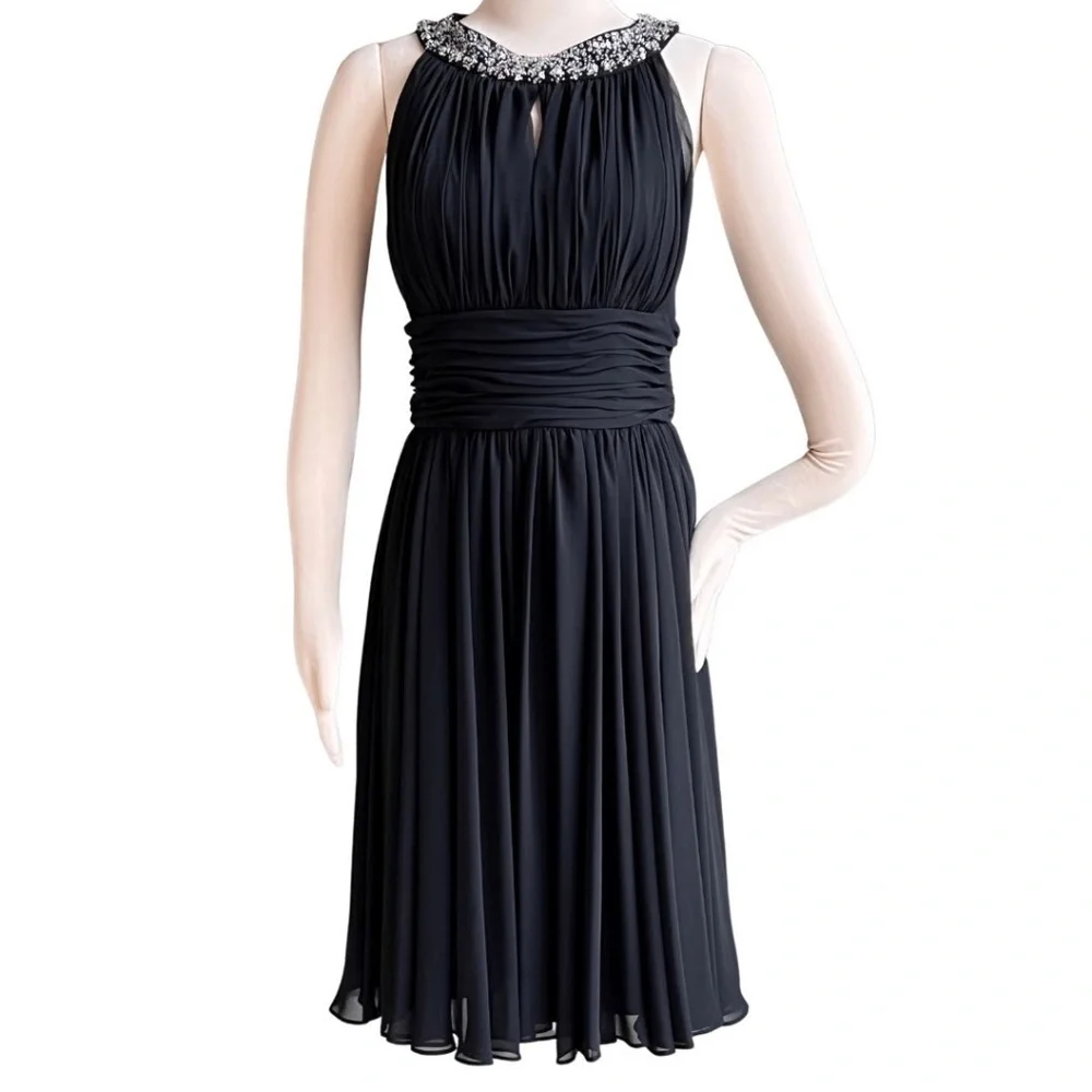 JS Boutique Sequin Beaded Keyhole Halter Black Chiffon Cocktail Dress Si… - Picture 6 of 8
